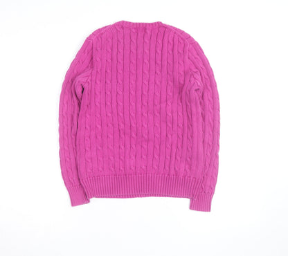 Ralph Lauren Women's Pink Cable-Knit Cotton Jumper Size M