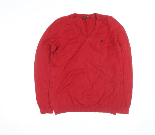U.S. Polo Assn. Men's Red Cotton V-Neck Jumper 2XL