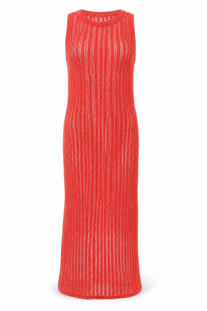 Marks and Spencer Women's Red Knit Midi Slip Dress Small Summer Beachwear