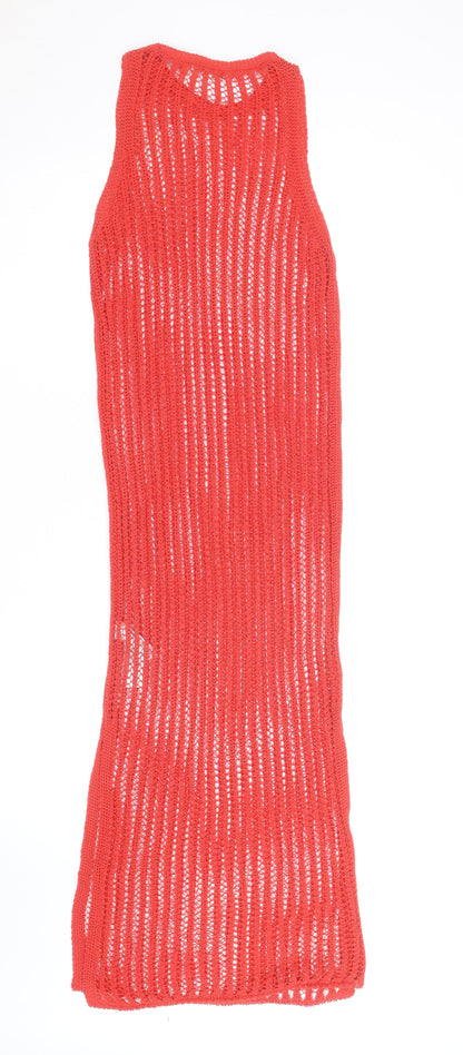 Marks and Spencer Women's Red Knit Midi Slip Dress Small Summer Beachwear