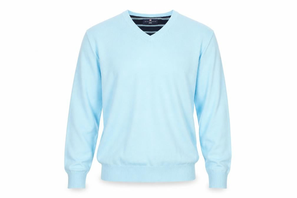 Marks and Spencer Blue Harbour Men's Blue V-Neck Cotton Jumper M