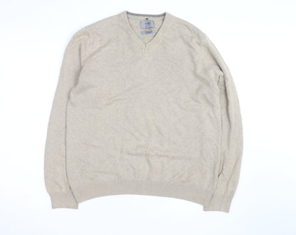 Marks and Spencer Men's Beige Cotton V-Neck Jumper Size M