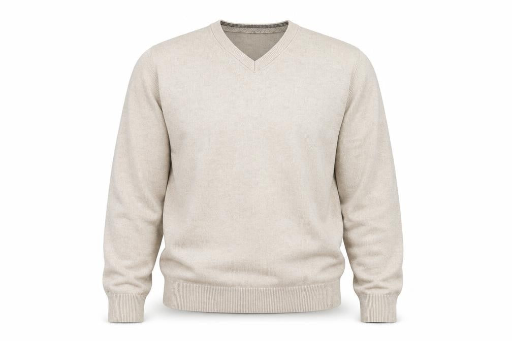 Marks and Spencer Men's Beige Cotton V-Neck Jumper Size M