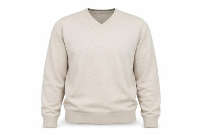 Marks and Spencer Men's Beige Cotton V-Neck Jumper Size M