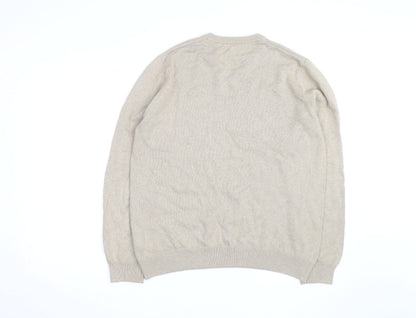 Marks and Spencer Men's Beige Cotton V-Neck Jumper Size M