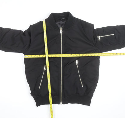 Topshop Women's Black Bomber Jacket UK 10 Zip Lined Casual