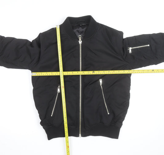 Topshop Women's Black Bomber Jacket UK 10 Zip Lined Casual