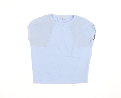 Oliver Bonas Women's Blue Knit Cotton Blend Short Sleeve Blouse UK 8