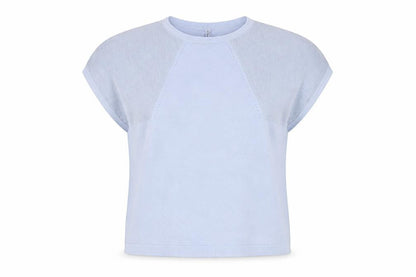 Oliver Bonas Women's Blue Knit Cotton Blend Short Sleeve Blouse UK 8