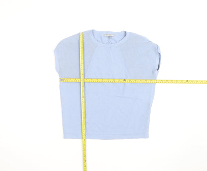 Oliver Bonas Women's Blue Knit Cotton Blend Short Sleeve Blouse UK 8