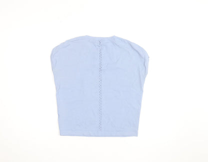 Oliver Bonas Women's Blue Knit Cotton Blend Short Sleeve Blouse UK 8