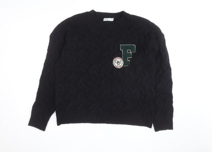 APEA Men's Black Cable-Knit Crew Neck Jumper Size M