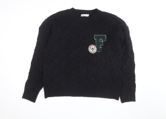 APEA Men's Black Cable-Knit Crew Neck Jumper Size M