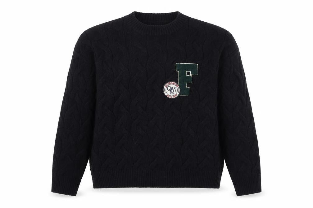 APEA Men's Black Cable-Knit Crew Neck Jumper Size M