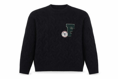 APEA Men's Black Cable-Knit Crew Neck Jumper Size M