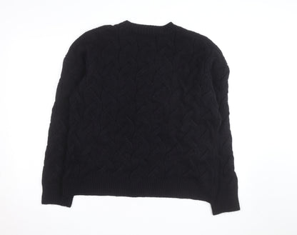 APEA Men's Black Cable-Knit Crew Neck Jumper Size M
