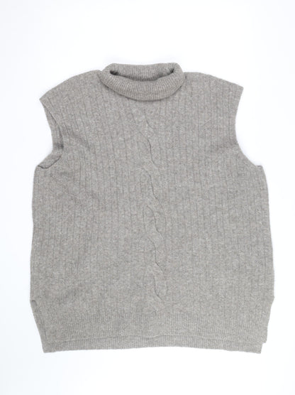 F&F Womens Grey Roll Neck Cable-Knit Wool Blend Sleeveless Jumper XL