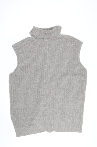 F&F Womens Grey Roll Neck Cable-Knit Wool Blend Sleeveless Jumper XL
