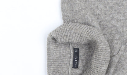 F&F Womens Grey Roll Neck Cable-Knit Wool Blend Sleeveless Jumper XL