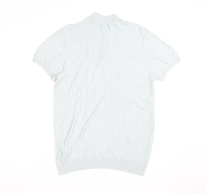Zara Man Mint Green Short Sleeve Knit Collared Shirt Medium