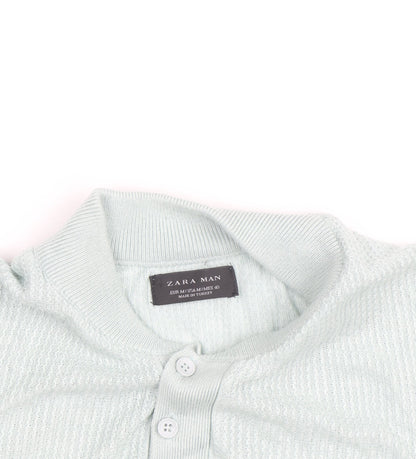 Zara Man Mint Green Short Sleeve Knit Collared Shirt Medium