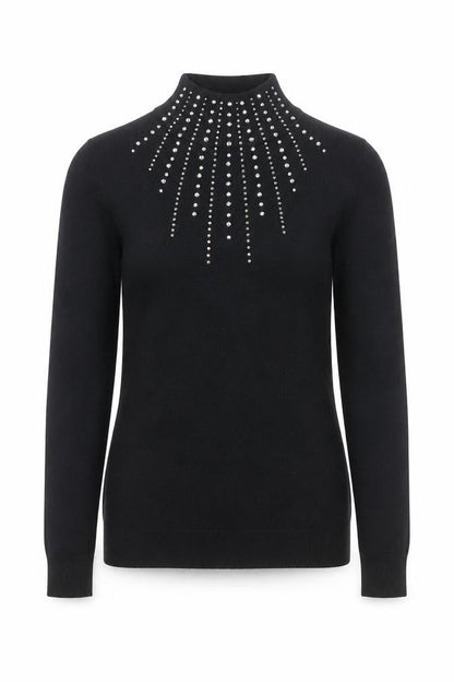Apricot Womens Black Embellished Mock Neck Jumper UK 8