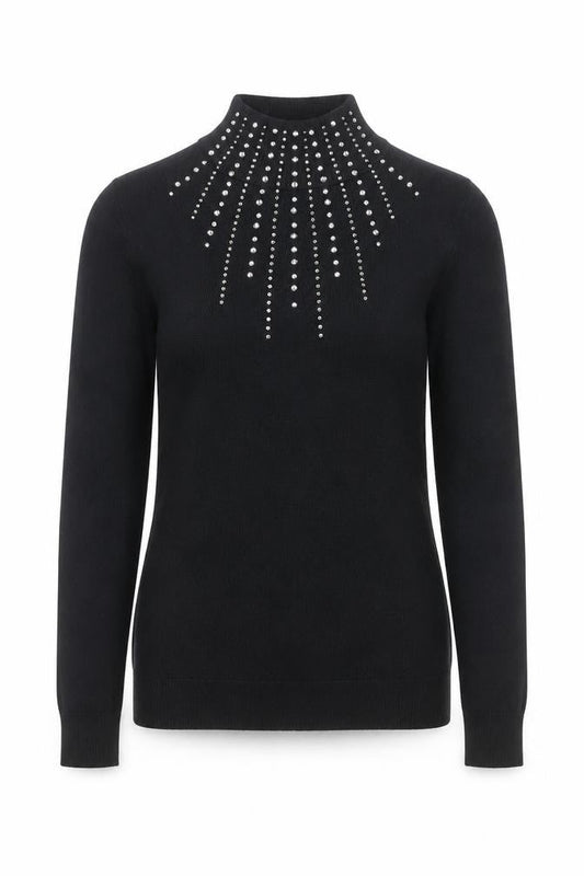 Apricot Womens Black Embellished Mock Neck Jumper UK 8