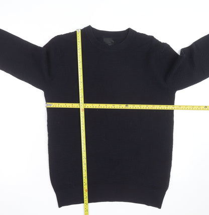 H&M Men's Black Waffle Knit Cotton Blend Crew Neck Jumper Size S