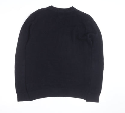 H&M Men's Black Waffle Knit Cotton Blend Crew Neck Jumper Size S