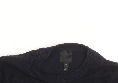 H&M Men's Black Waffle Knit Cotton Blend Crew Neck Jumper Size S