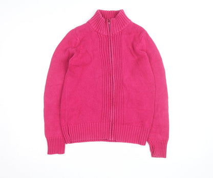 WM Women's Pink Cotton Full Zip High Neck Jumper Size S 10-12