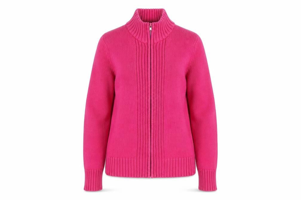 WM Women's Pink Cotton Full Zip High Neck Jumper Size S 10-12