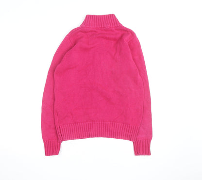 WM Women's Pink Cotton Full Zip High Neck Jumper Size S 10-12