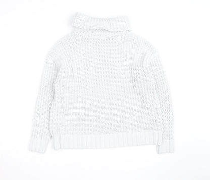 Hollister Men’s White Chunky Roll Neck Cotton Jumper XS