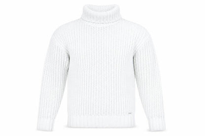 Hollister Men’s White Chunky Roll Neck Cotton Jumper XS