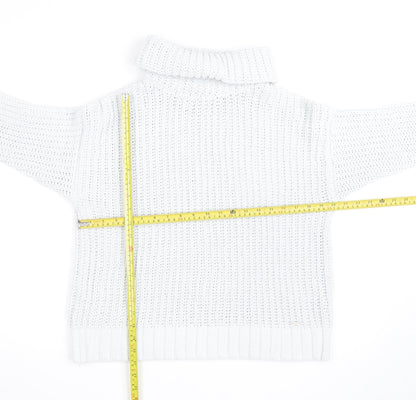 Hollister Men’s White Chunky Roll Neck Cotton Jumper XS