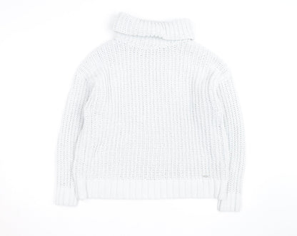 Hollister Men’s White Chunky Roll Neck Cotton Jumper XS