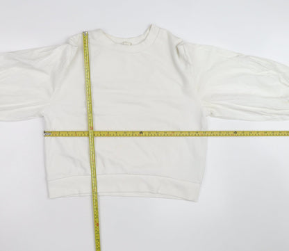 H&M Women’s White Puff Sleeve Bow Detail Cotton Jumper Size 12