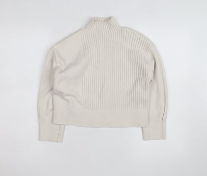River Island Women Ivory High Neck Ribbed Knit Jumper Size S