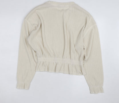 Zara Women Ivory Crew Neck Ribbed Knit Pullover Jumper Size 8