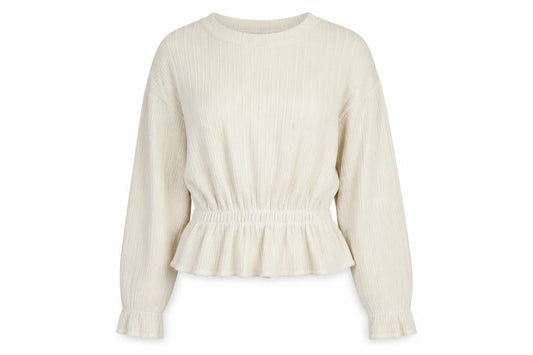 Zara Women Ivory Crew Neck Ribbed Knit Pullover Jumper Size 8