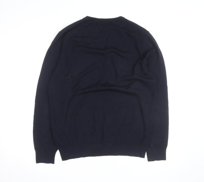 Marks and Spencer Men's Blue Merino Wool Crew Neck Jumper L