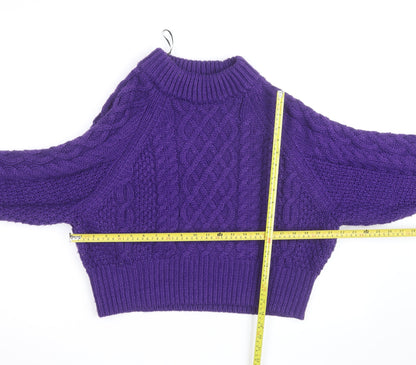 H&M Women Purple Cable-Knit Jumper L Chunky Knit Wool Blend