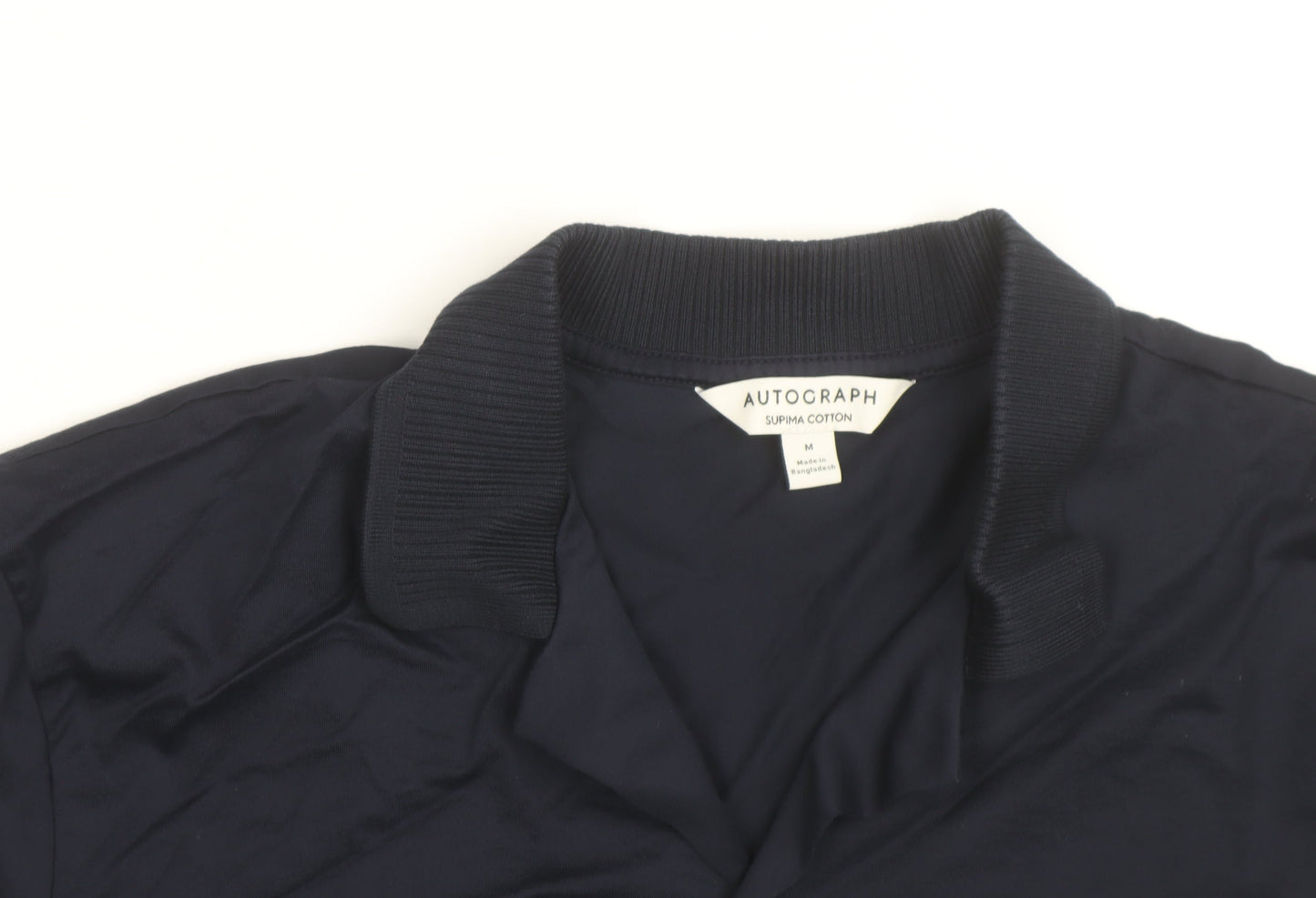 Marks and Spencer Autograph Men's Blue Supima Cotton Short Sleeve Button-Up Shirt M