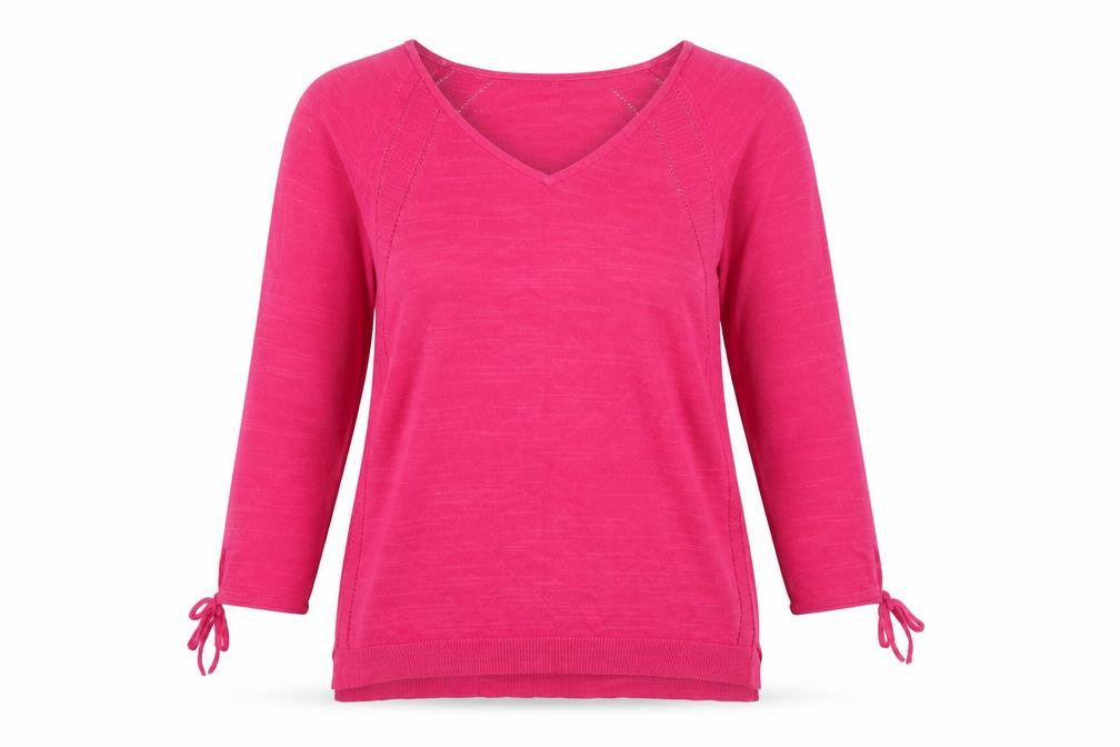 White Stuff Women's Pink V-Neck 3/4 Sleeve Cotton Pullover Jumper Size 12