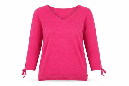 White Stuff Women's Pink V-Neck 3/4 Sleeve Cotton Pullover Jumper Size 12