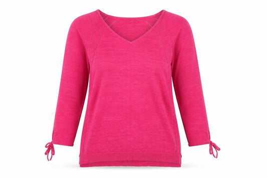 White Stuff Women's Pink V-Neck 3/4 Sleeve Cotton Pullover Jumper Size 12