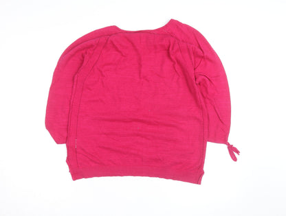 White Stuff Women's Pink V-Neck 3/4 Sleeve Cotton Pullover Jumper Size 12