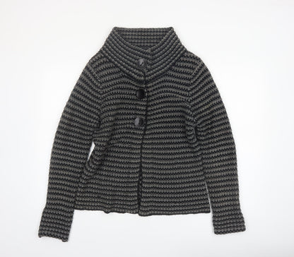 KappAhl Women's Grey Striped Chunky Knit Cardigan Size 14