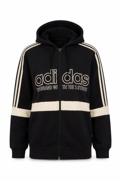 Front view of Adidas women’s black beige full zip hoodie uk 12 hooded sweatshirt